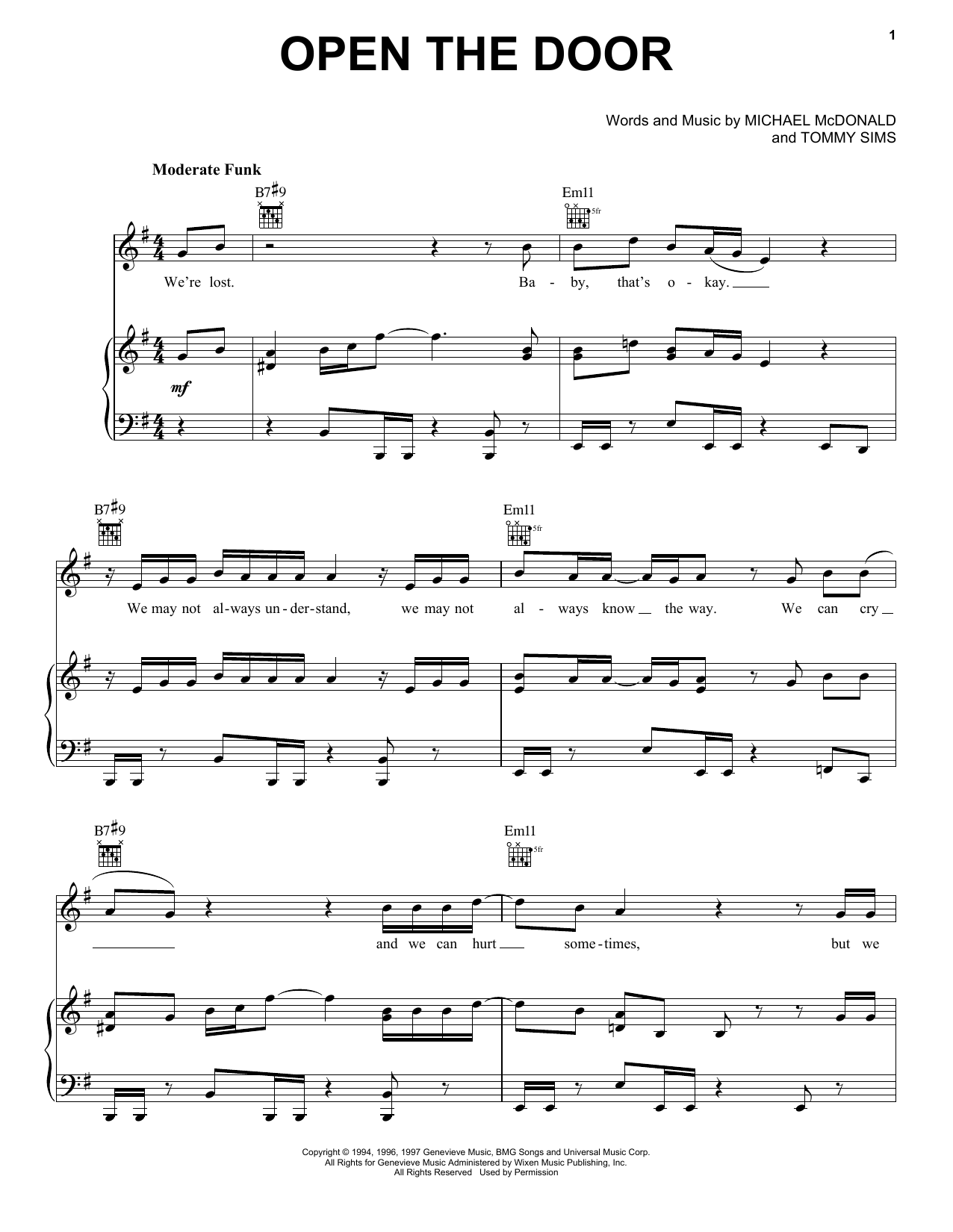 Michael McDonald Open The Door Sheet Music Notes & Chords for Piano, Vocal & Guitar (Right-Hand Melody) - Download or Print PDF