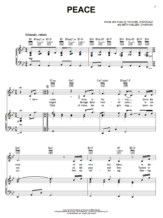 Michael McDonald Peace Sheet Music Notes & Chords for Piano, Vocal & Guitar (Right-Hand Melody) - Download or Print PDF