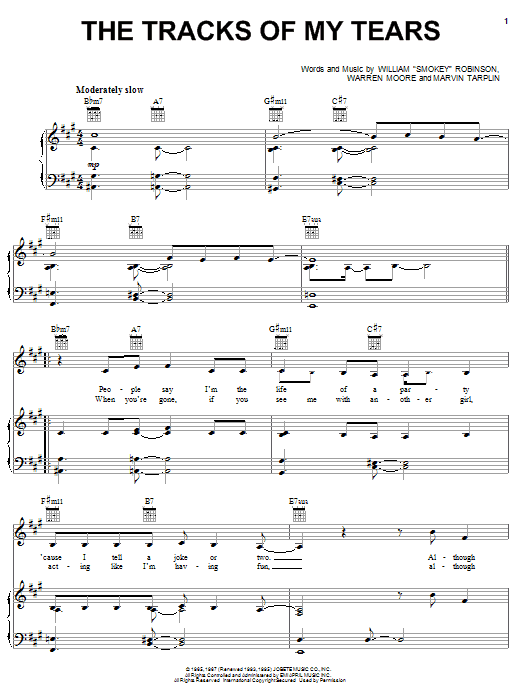 Michael McDonald The Tracks Of My Tears Sheet Music Notes & Chords for Piano, Vocal & Guitar (Right-Hand Melody) - Download or Print PDF