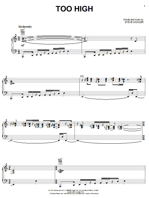 Michael McDonald Too High Sheet Music Notes & Chords for Piano, Vocal & Guitar (Right-Hand Melody) - Download or Print PDF