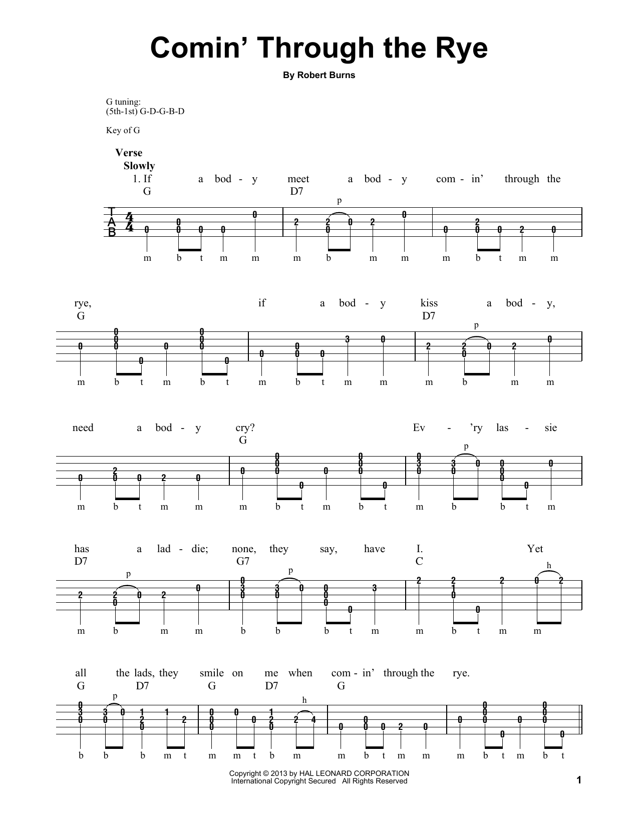 Michael Miles Comin' Through The Rye Sheet Music Notes & Chords for Banjo - Download or Print PDF