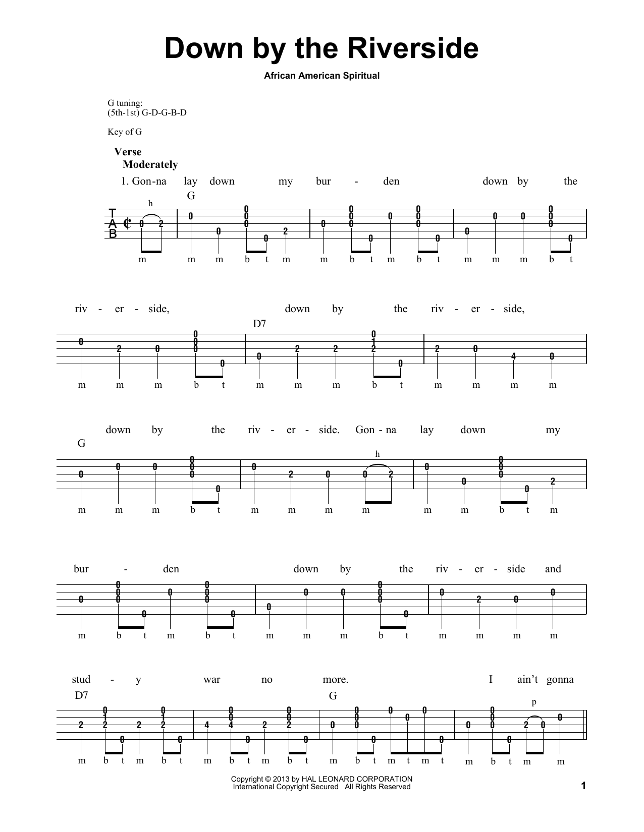 Michael Miles Down By The Riverside Sheet Music Notes & Chords for Banjo - Download or Print PDF