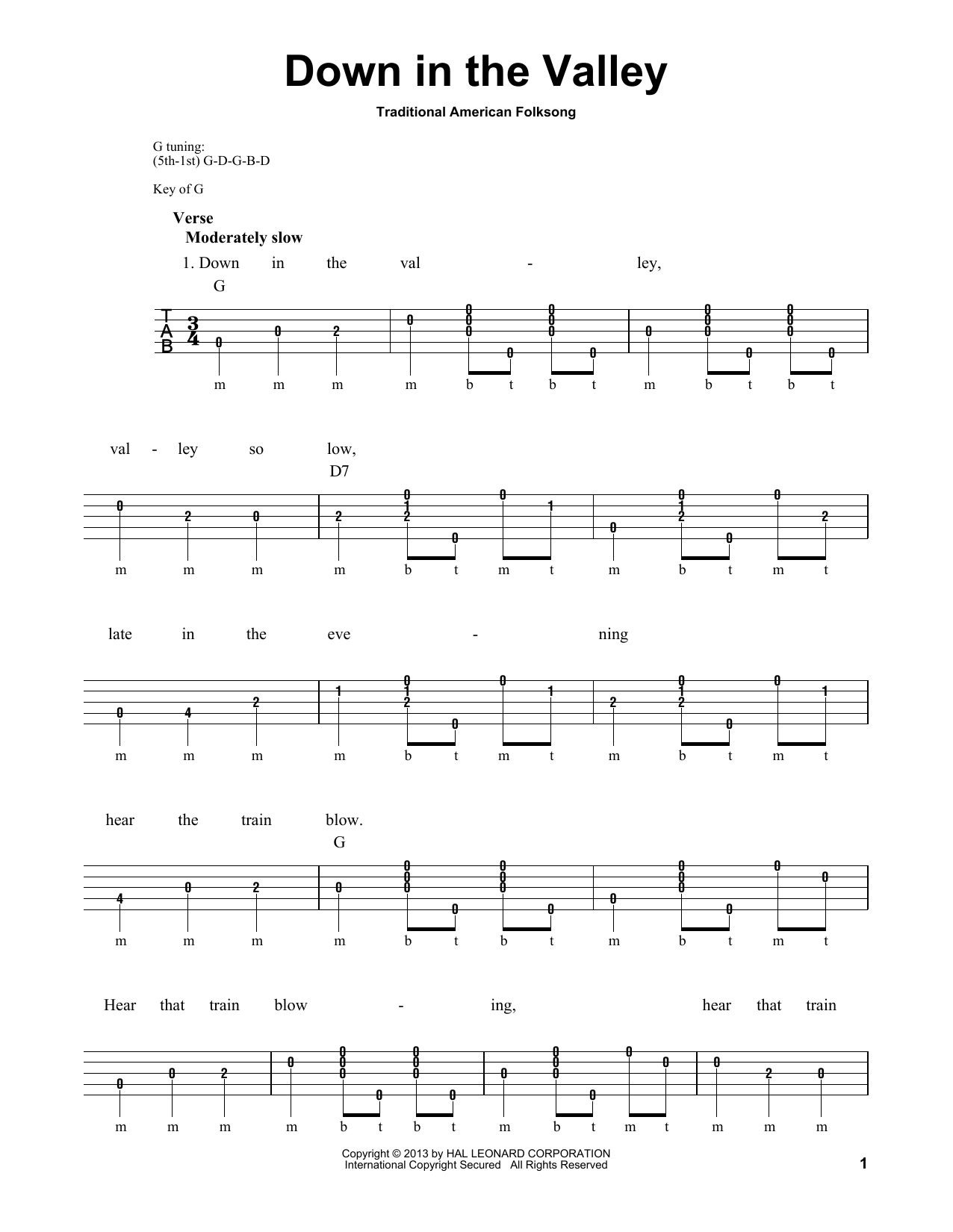Michael Miles Down In The Valley Sheet Music Notes & Chords for Banjo - Download or Print PDF