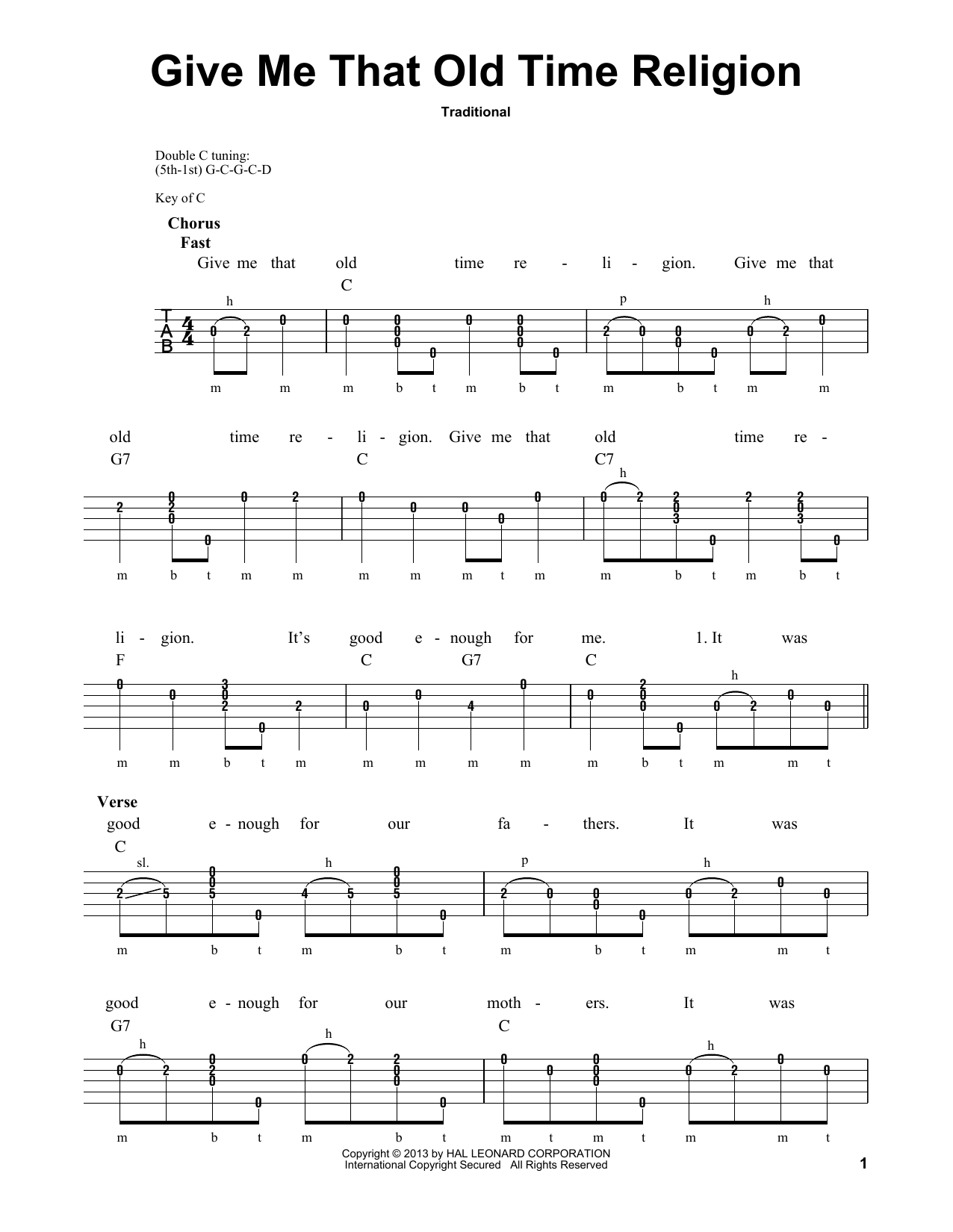 Traditional Give Me That Old Time Religion Sheet Music Notes & Chords for Banjo - Download or Print PDF