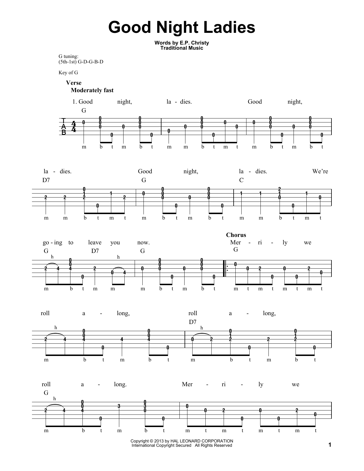 E.P. Christy Good Night Ladies Sheet Music Notes & Chords for Banjo - Download or Print PDF