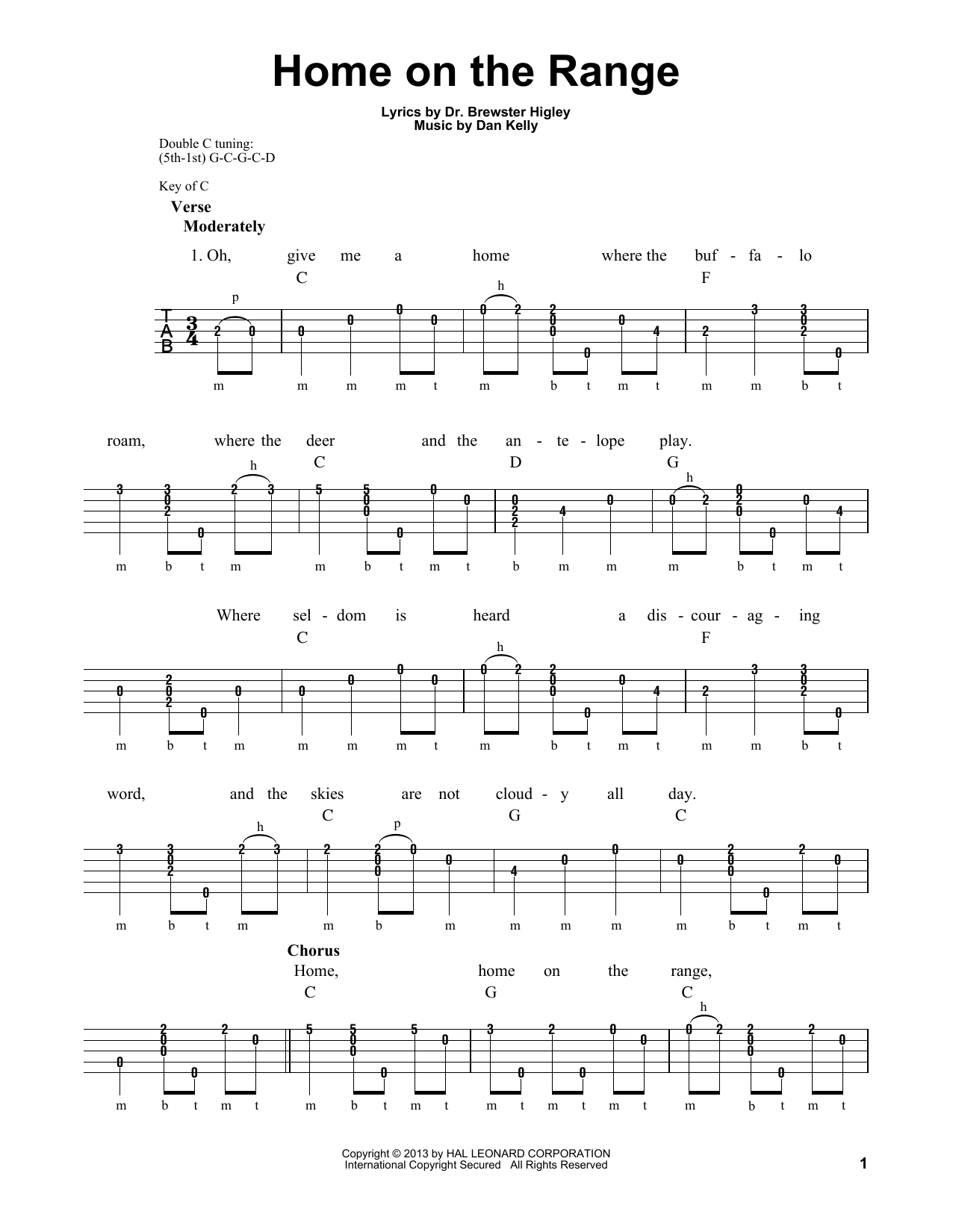 Roy Rogers Home On The Range Sheet Music Notes & Chords for Banjo - Download or Print PDF
