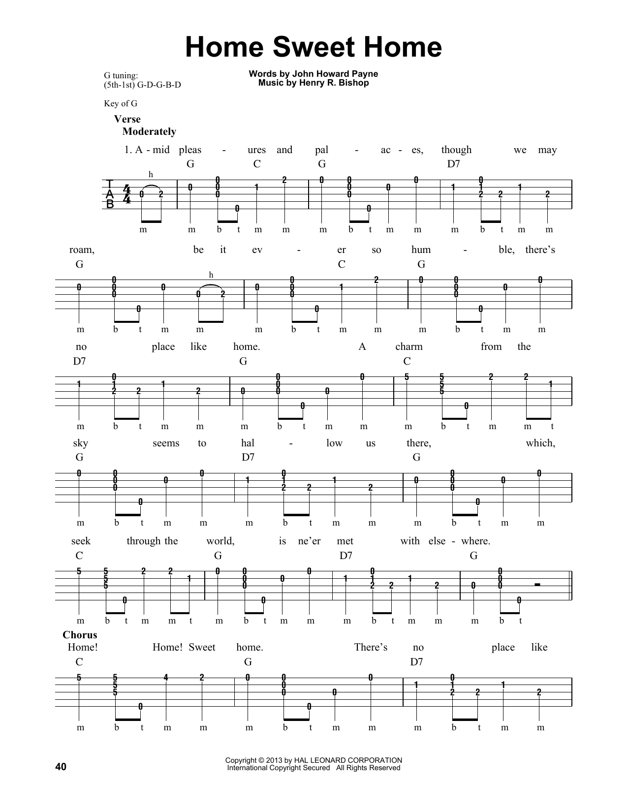 Michael Miles Home Sweet Home Sheet Music Notes & Chords for Banjo - Download or Print PDF