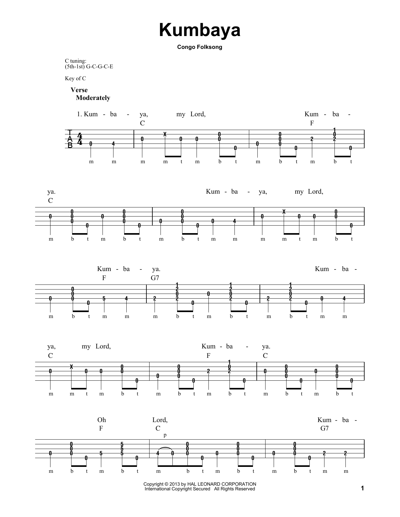 Michael Miles Kumbaya Sheet Music Notes & Chords for Banjo - Download or Print PDF