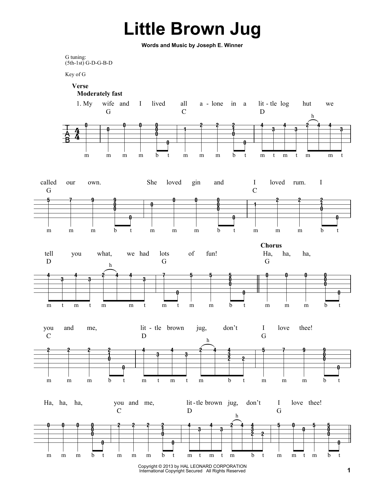 Michael Miles Little Brown Jug Sheet Music Notes & Chords for Banjo - Download or Print PDF