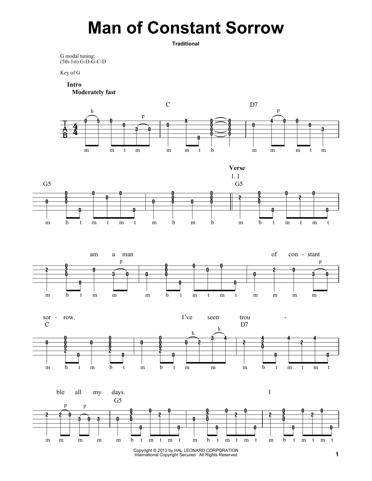 Michael Miles Man Of Constant Sorrow Sheet Music Notes & Chords for Banjo - Download or Print PDF