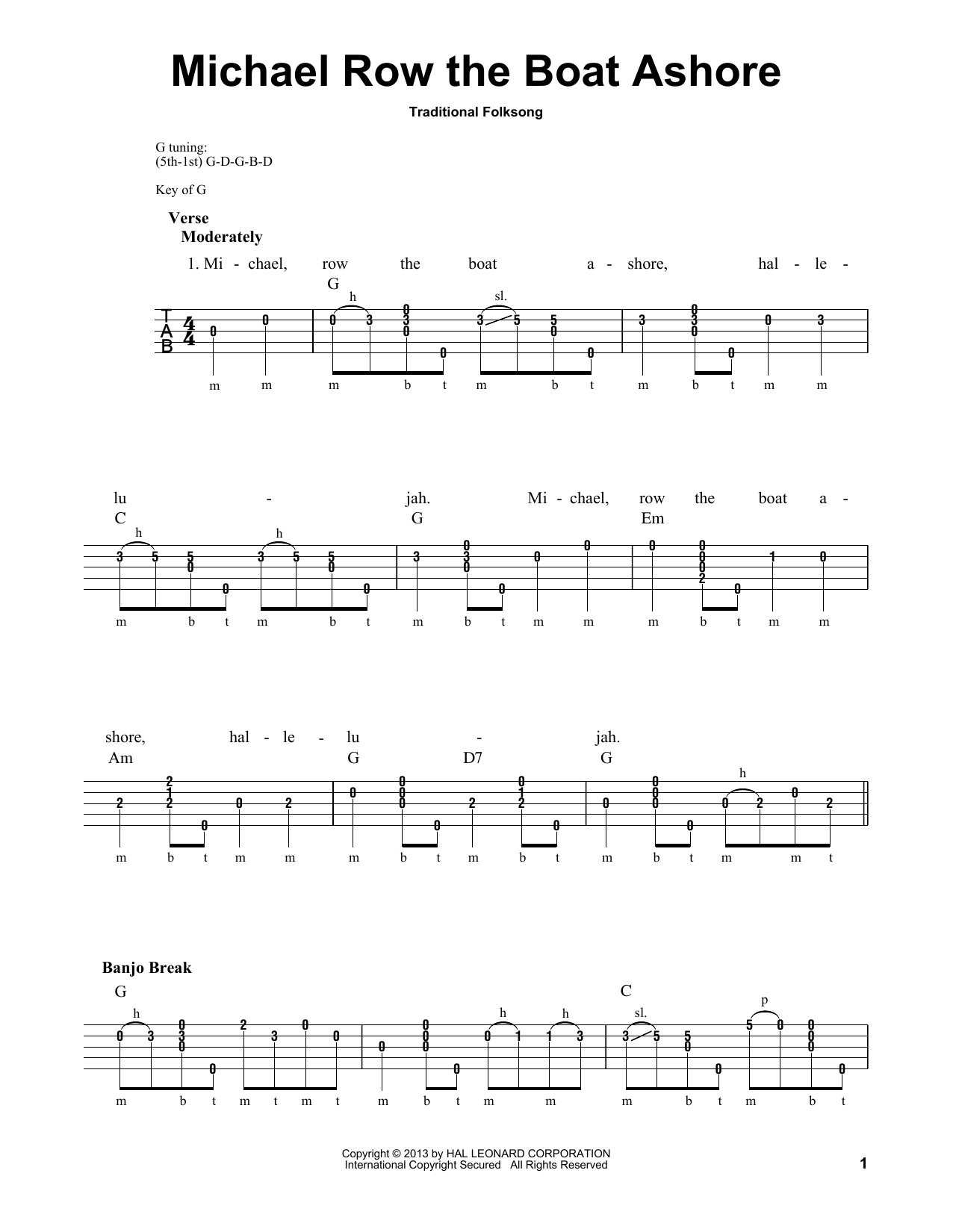Michael Miles Michael Row The Boat Ashore Sheet Music Notes & Chords for Banjo - Download or Print PDF