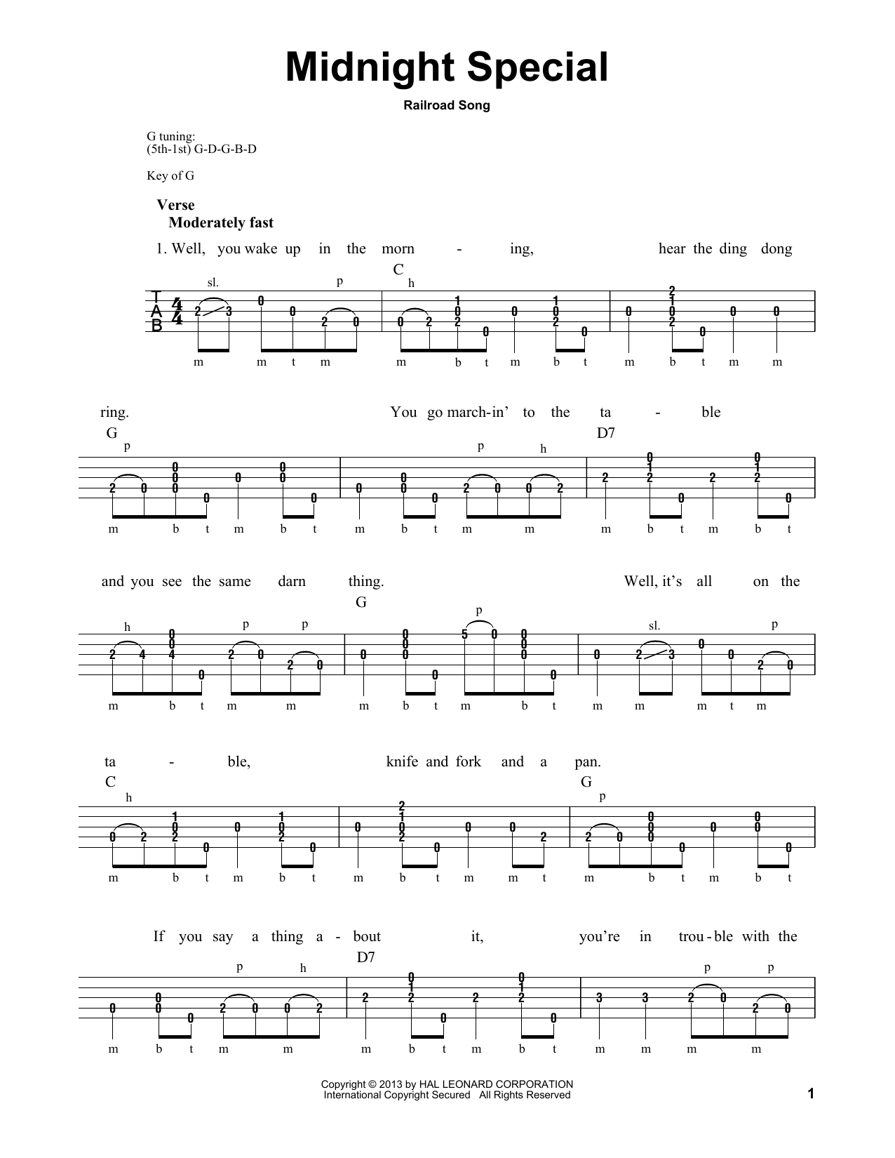 Michael Miles Midnight Special Sheet Music Notes & Chords for Banjo - Download or Print PDF