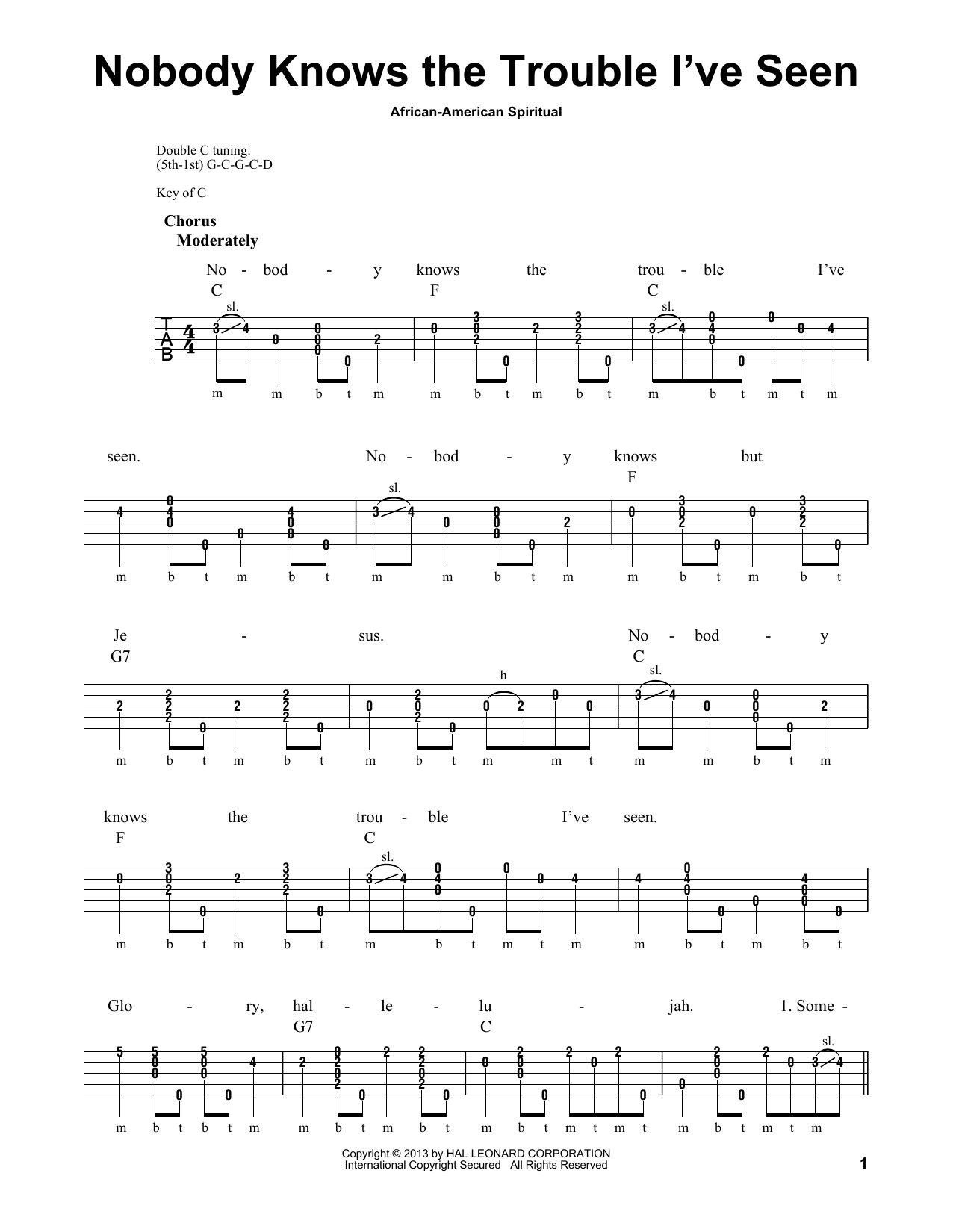 Michael Miles Nobody Knows The Trouble I've Seen Sheet Music Notes & Chords for Banjo - Download or Print PDF