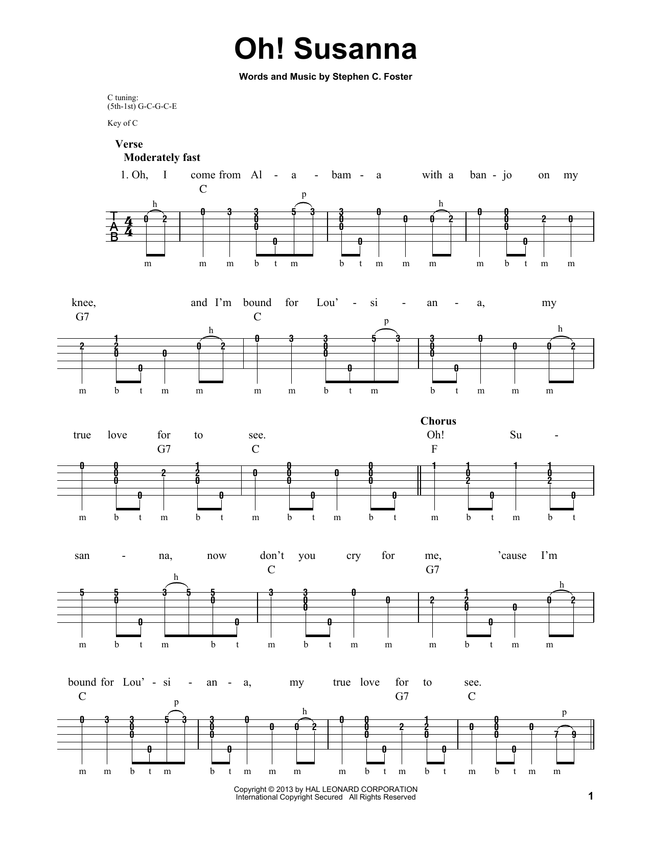 Michael Miles Oh! Susanna Sheet Music Notes & Chords for Banjo - Download or Print PDF