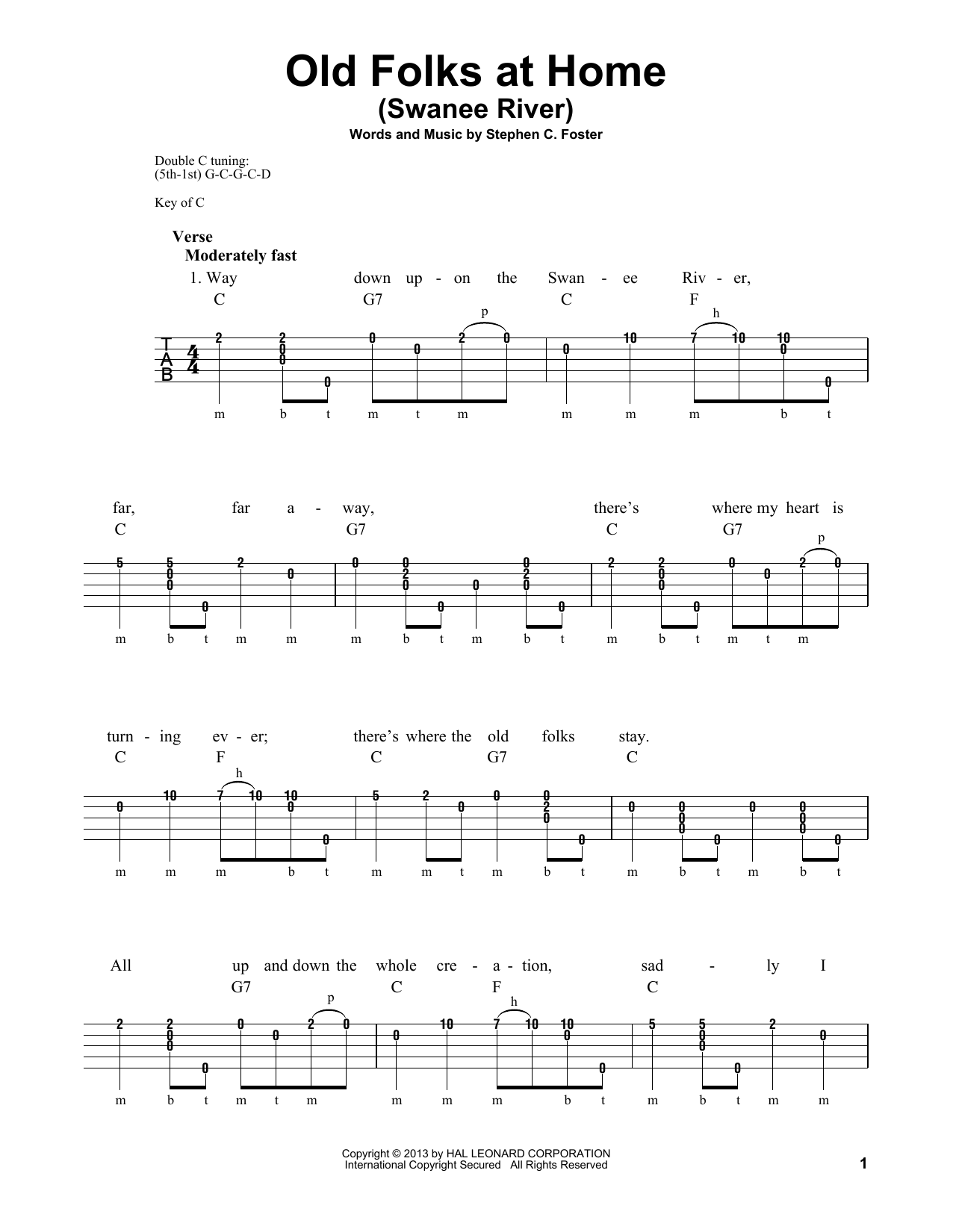 Michael Miles Old Folks At Home (Swanee River) Sheet Music Notes & Chords for Banjo - Download or Print PDF