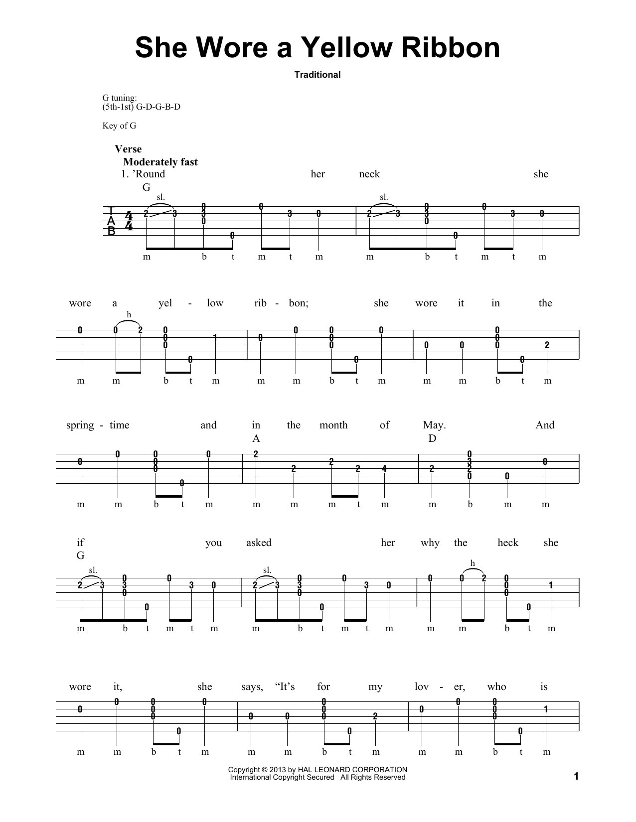Michael Miles She Wore A Yellow Ribbon Sheet Music Notes & Chords for Banjo - Download or Print PDF