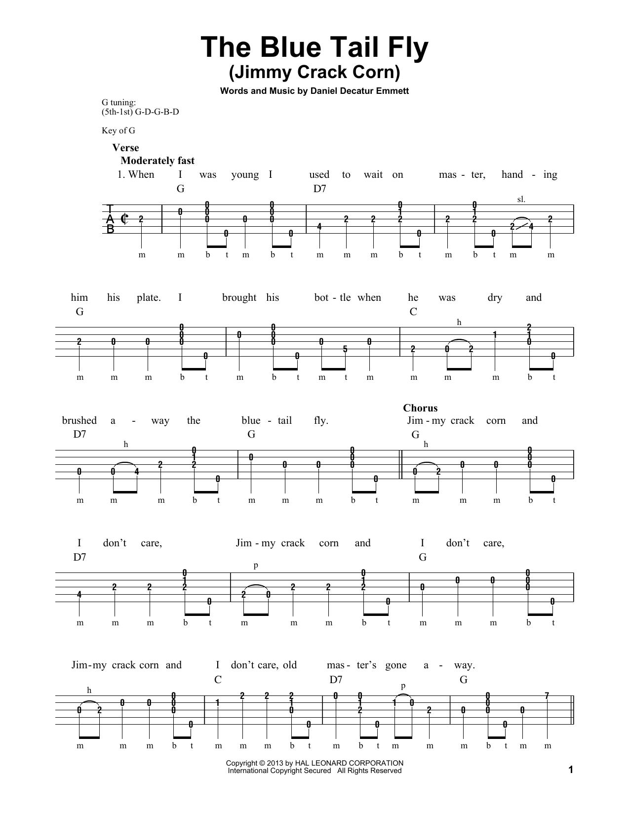 Michael Miles The Blue Tail Fly (Jimmy Crack Corn) Sheet Music Notes & Chords for Banjo - Download or Print PDF