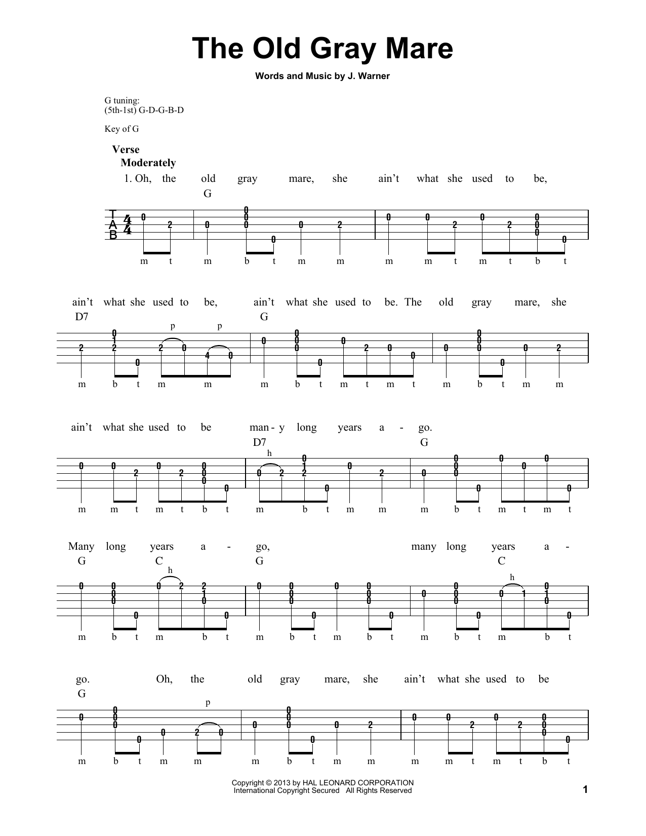 Michael Miles The Old Gray Mare Sheet Music Notes & Chords for Banjo - Download or Print PDF