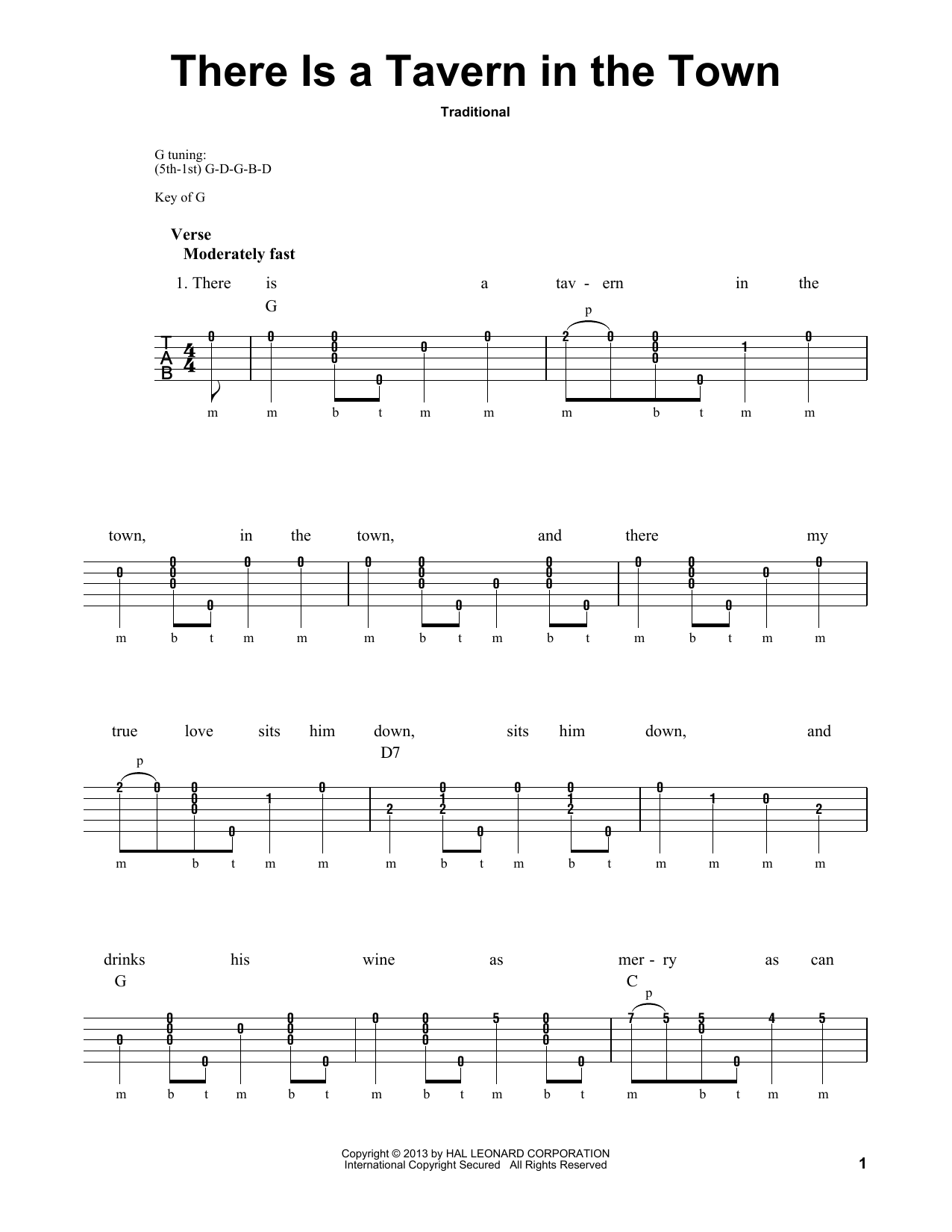 Michael Miles There Is A Tavern In The Town Sheet Music Notes & Chords for Banjo - Download or Print PDF