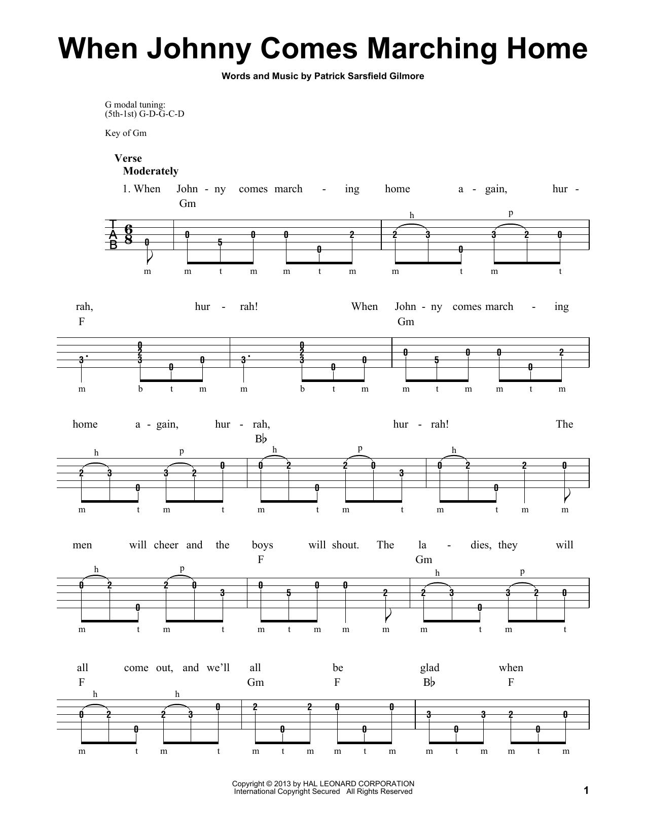 Michael Miles When Johnny Comes Marching Home Sheet Music Notes & Chords for Banjo - Download or Print PDF