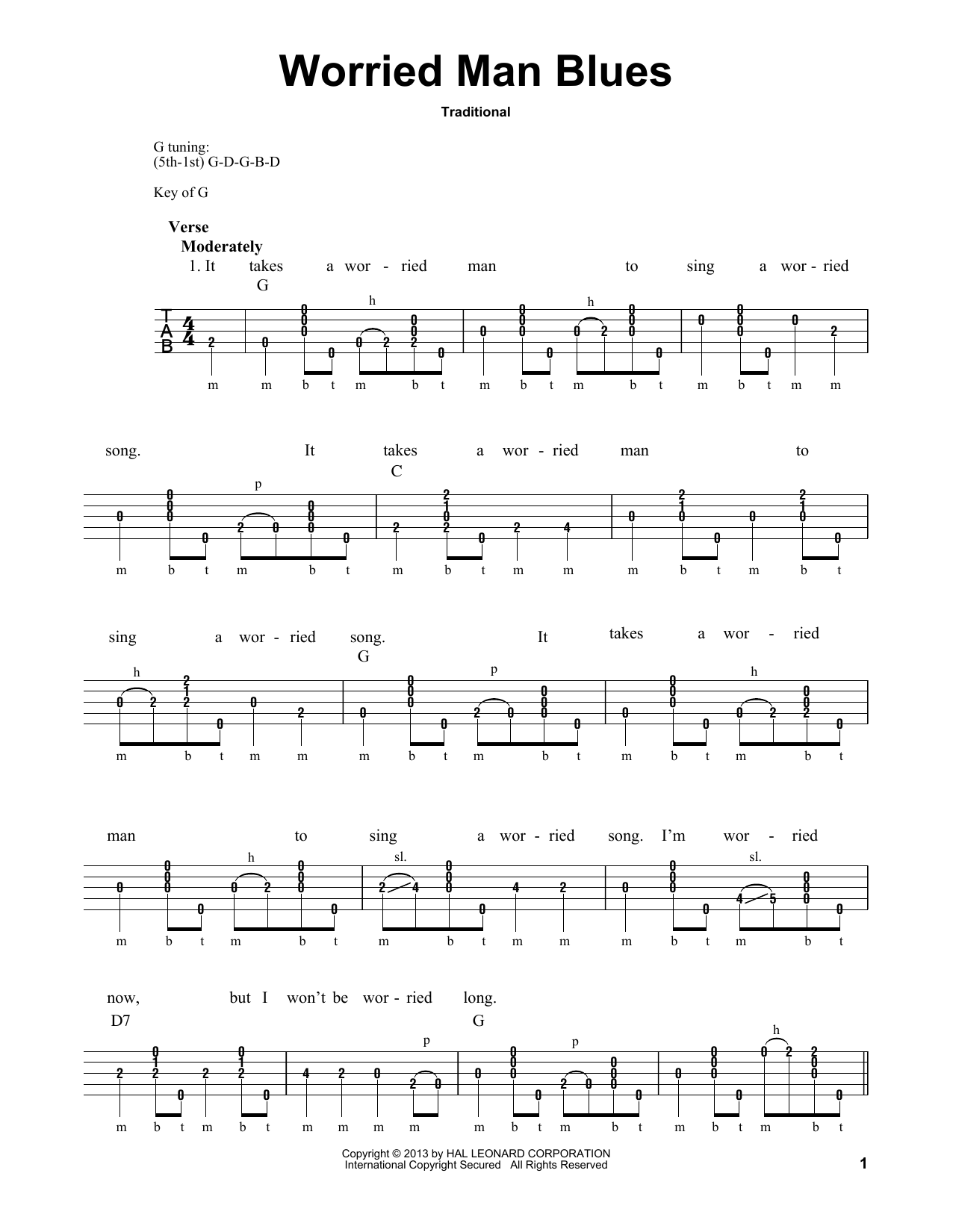 Michael Miles Worried Man Blues Sheet Music Notes & Chords for Banjo - Download or Print PDF