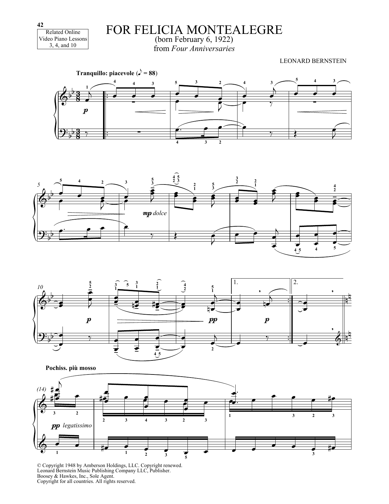 Michael Mizrahi For Felicia Montealegre Sheet Music Notes & Chords for Piano Solo - Download or Print PDF
