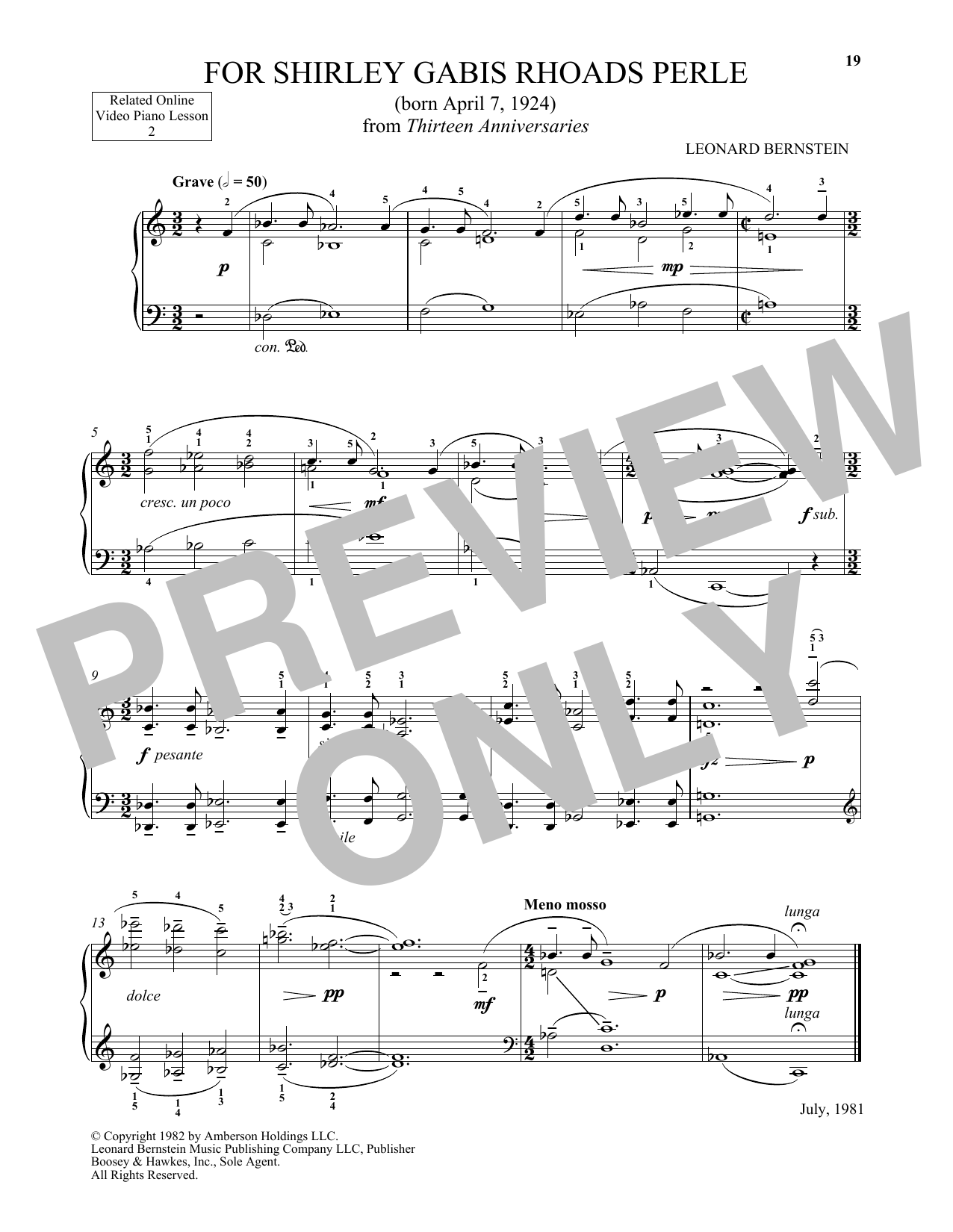 Michael Mizrahi For Shirley Gabis Rhoads Perle Sheet Music Notes & Chords for Piano Solo - Download or Print PDF