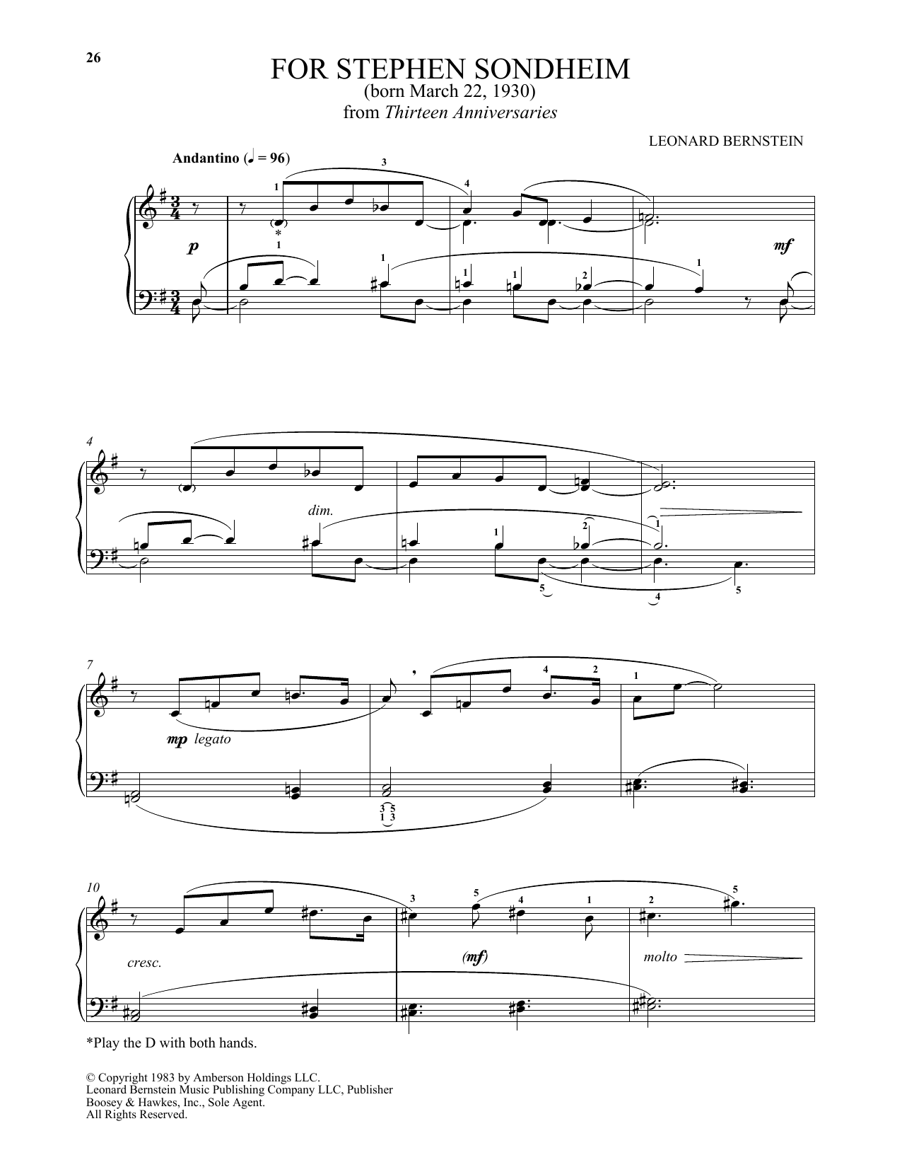 Michael Mizrahi For Stephen Sondheim Sheet Music Notes & Chords for Piano Solo - Download or Print PDF