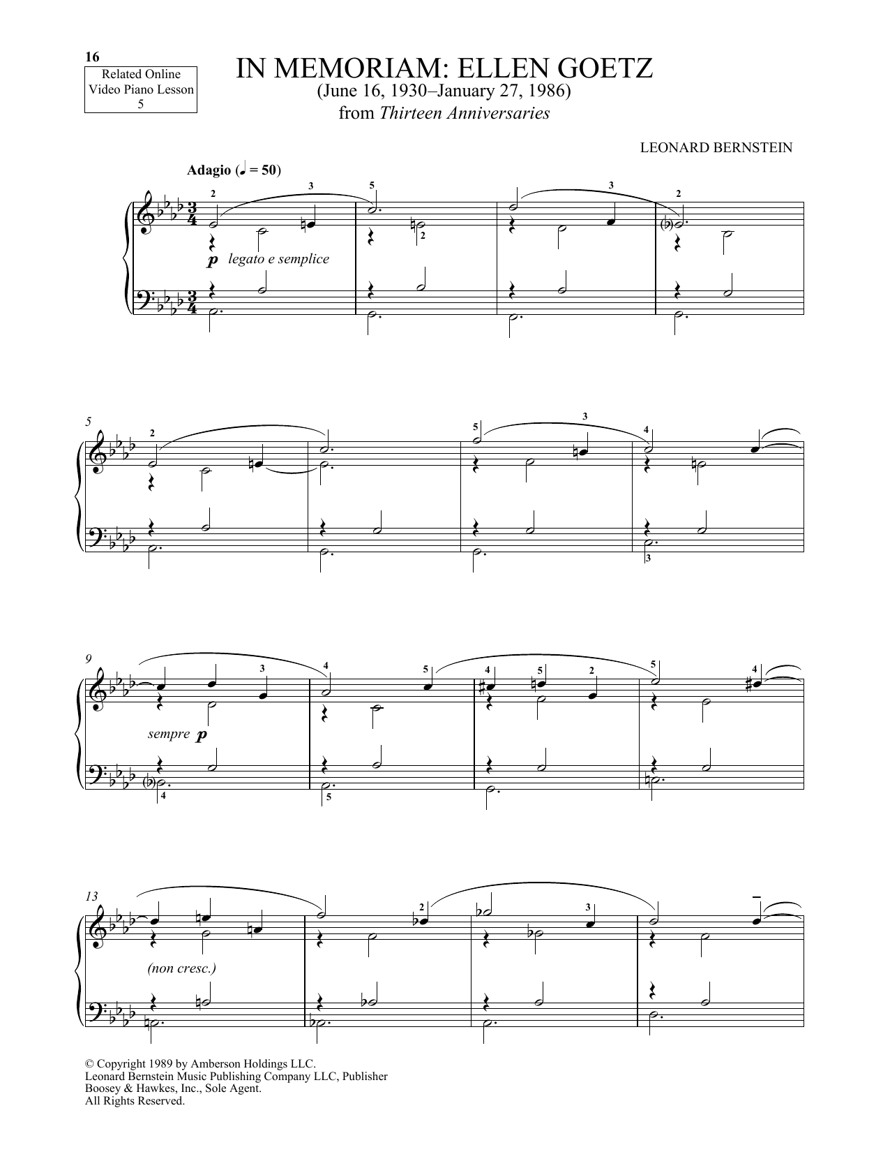 Michael Mizrahi In Memoriam: Ellen Goetz Sheet Music Notes & Chords for Piano Solo - Download or Print PDF
