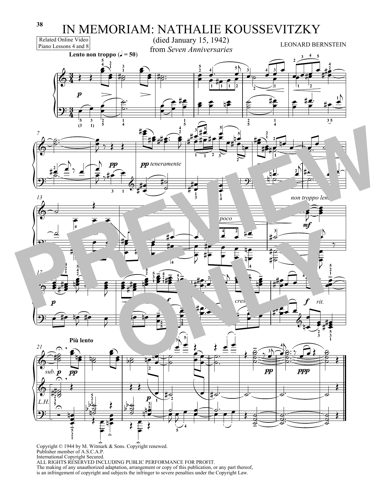 Michael Mizrahi In Memoriam: Nathalie Koussevitzky Sheet Music Notes & Chords for Piano Solo - Download or Print PDF