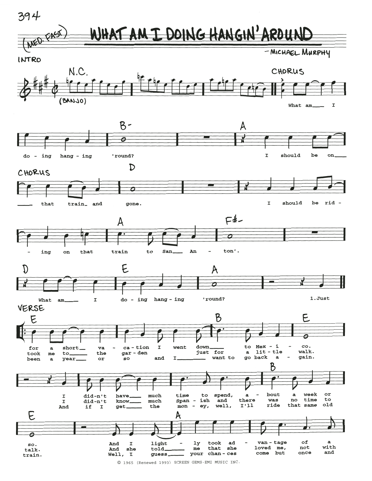 Michael Murphy What Am I Doing Hangin' Around Sheet Music Notes & Chords for Real Book – Melody, Lyrics & Chords - Download or Print PDF