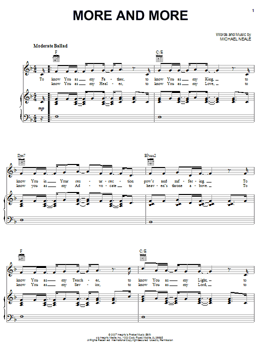 Michael Neale More And More Sheet Music Notes & Chords for Piano, Vocal & Guitar (Right-Hand Melody) - Download or Print PDF