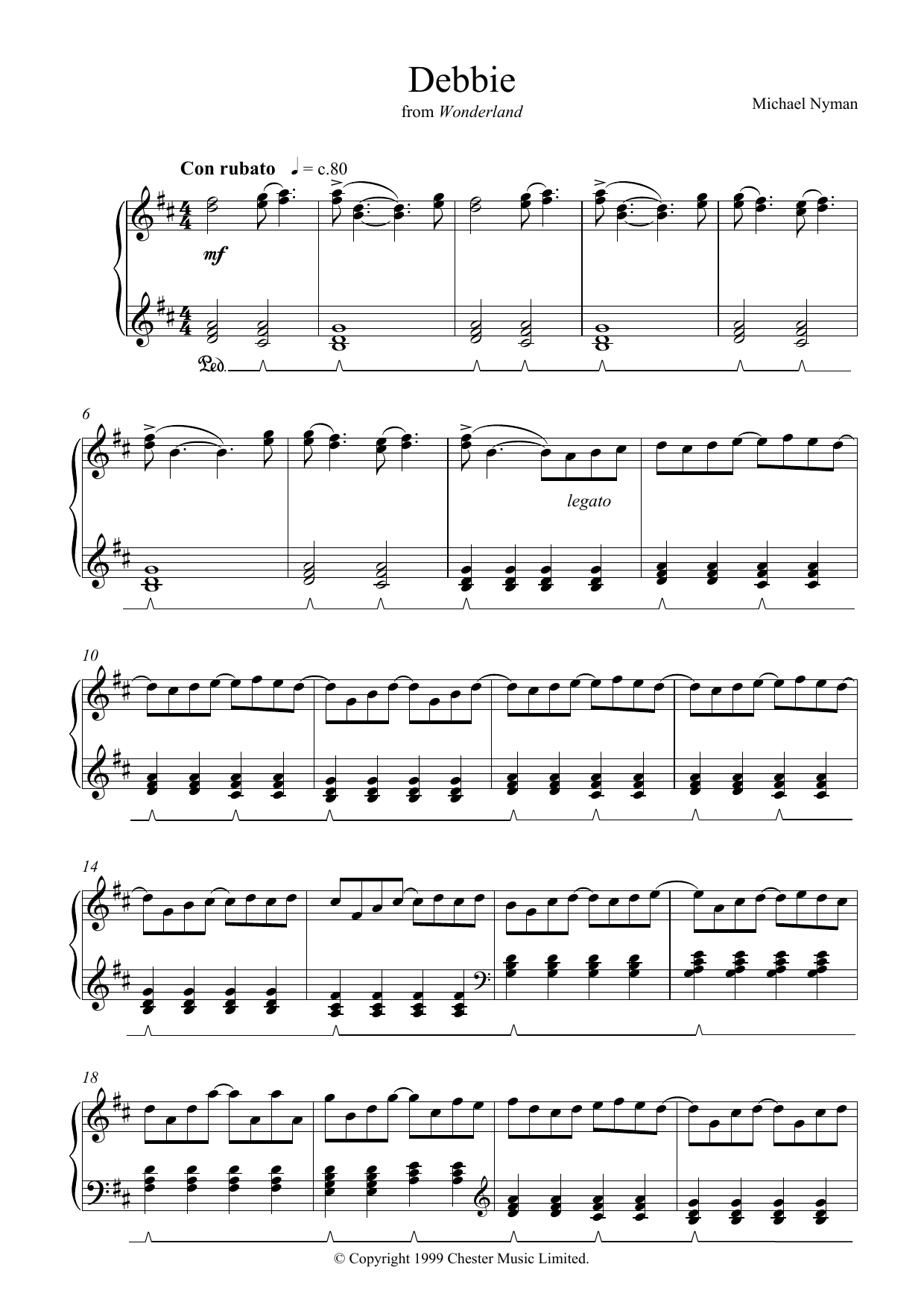 Michael Nyman Debbie (from Wonderland) Sheet Music Notes & Chords for Piano - Download or Print PDF
