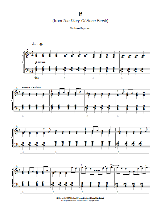 Michael Nyman If (from The Diary Of Anne Frank) Sheet Music Notes & Chords for Piano - Download or Print PDF