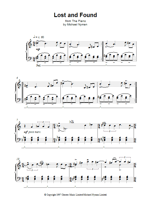Michael Nyman Lost And Found Sheet Music Notes & Chords for Piano - Download or Print PDF