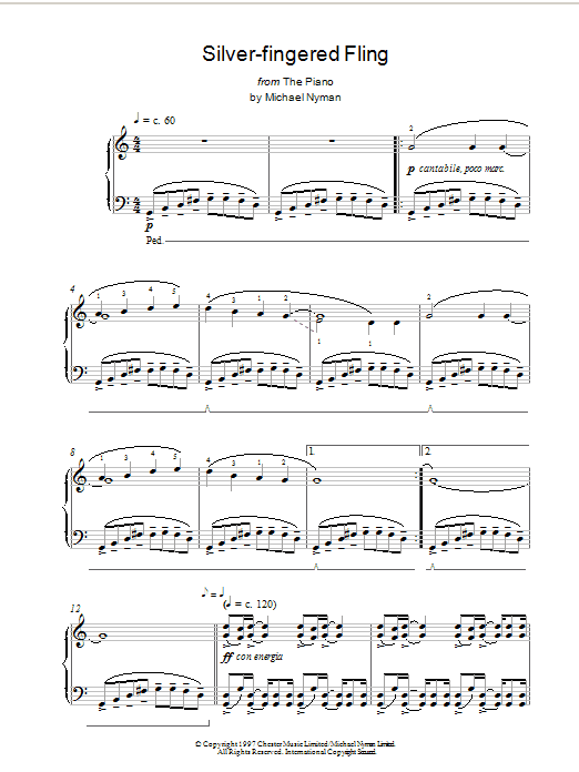 Michael Nyman Silver-Fingered Fling Sheet Music Notes & Chords for Piano - Download or Print PDF