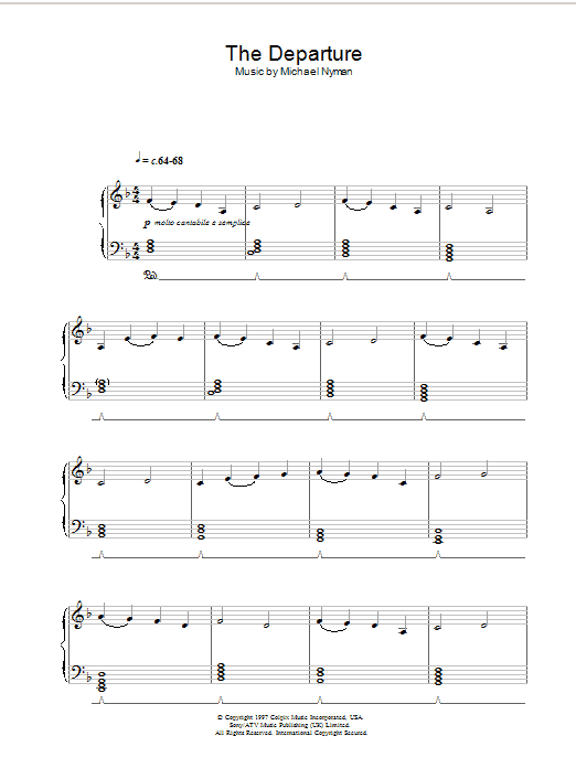 Michael Nyman The Departure (from Gattaca) Sheet Music Notes & Chords for Piano - Download or Print PDF