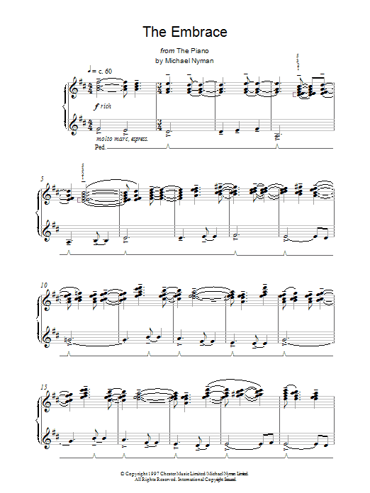 Michael Nyman The Embrace Sheet Music Notes & Chords for Piano - Download or Print PDF