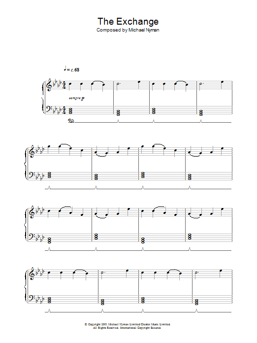 Michael Nyman The Exchange (from The Claim) Sheet Music Notes & Chords for Piano - Download or Print PDF