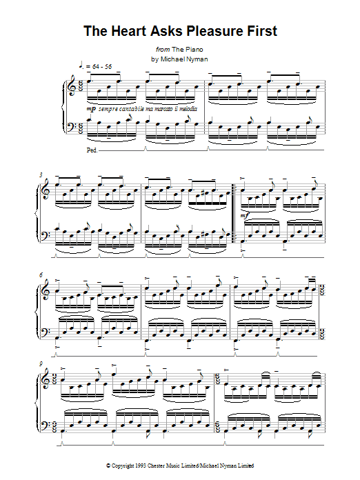 Michael Nyman The Heart Asks Pleasure First Sheet Music Notes & Chords for Piano - Download or Print PDF