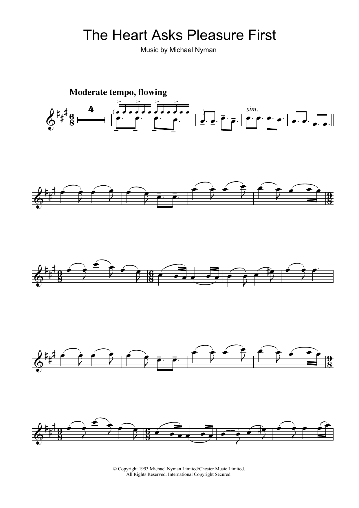 Michael Nyman The Heart Asks Pleasure First: The Promise/The Sacrifice (from The Piano) Sheet Music Notes & Chords for Alto Saxophone - Download or Print PDF