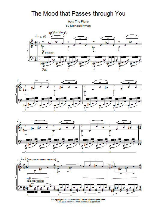 Michael Nyman The Mood That Passes Through You Sheet Music Notes & Chords for Piano - Download or Print PDF