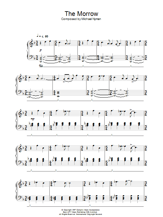 Michael Nyman The Morrow (from Gattaca) Sheet Music Notes & Chords for Piano - Download or Print PDF