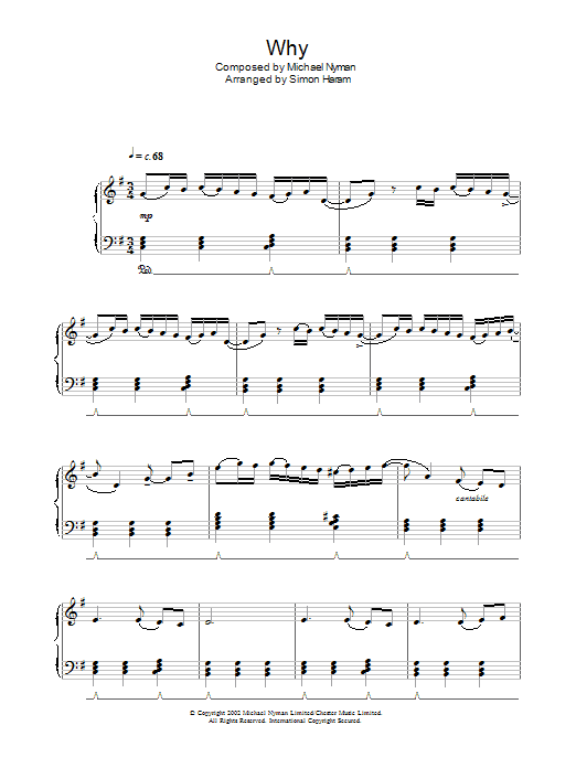 Michael Nyman Why? Sheet Music Notes & Chords for Piano - Download or Print PDF