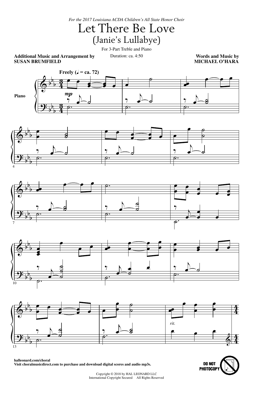Michael O'Hara Let There Be Love (arr. Susan Brumfield) Sheet Music Notes & Chords for 3-Part Treble - Download or Print PDF