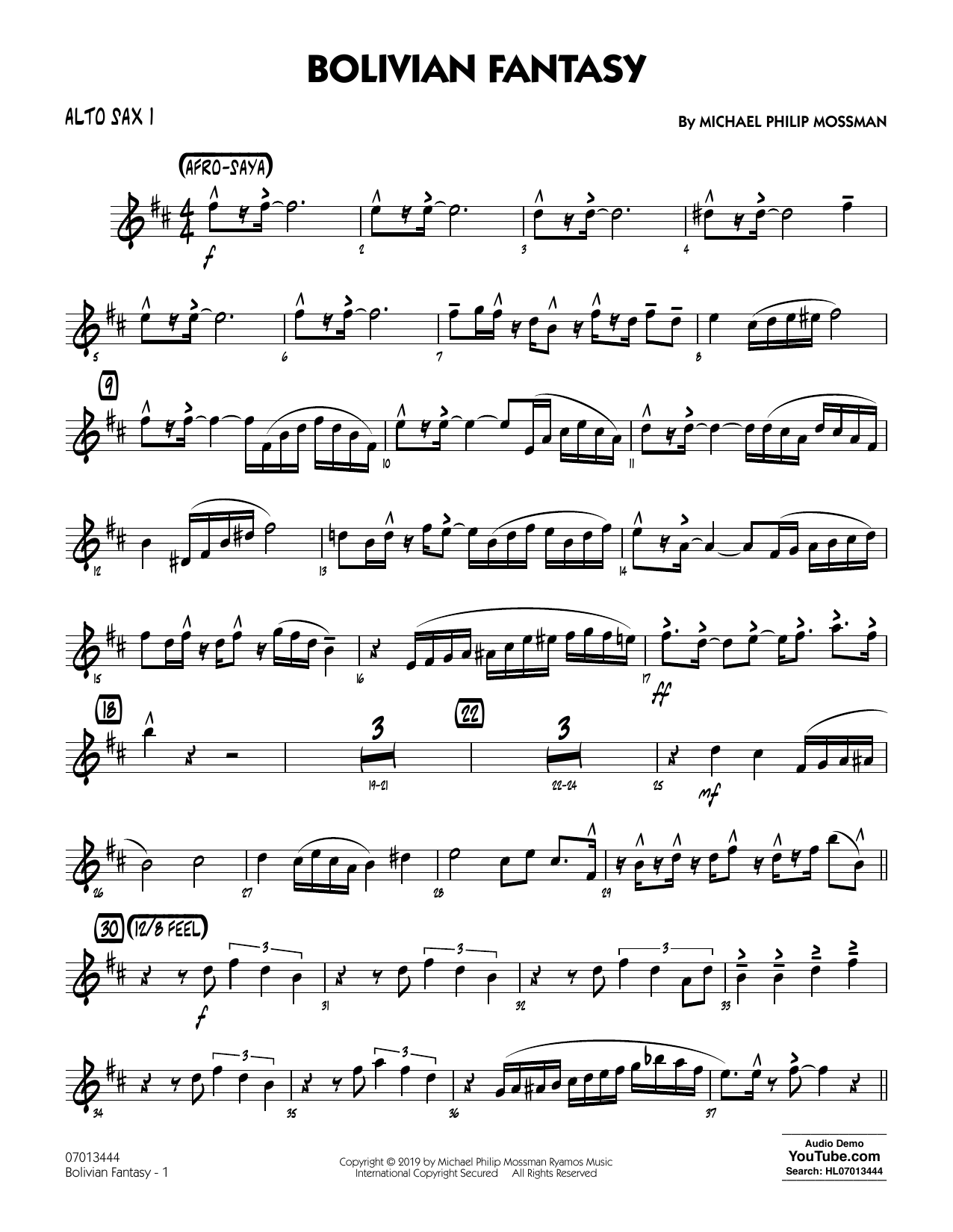 Michael Philip Mossman Bolivian Fantasy - Alto Sax 1 Sheet Music Notes & Chords for Jazz Ensemble - Download or Print PDF