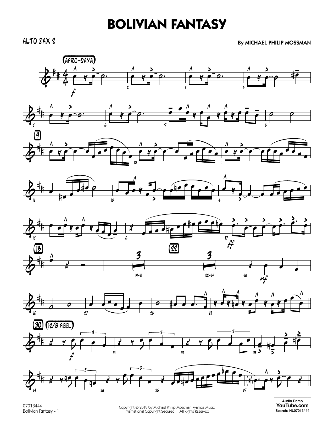 Michael Philip Mossman Bolivian Fantasy - Alto Sax 2 Sheet Music Notes & Chords for Jazz Ensemble - Download or Print PDF