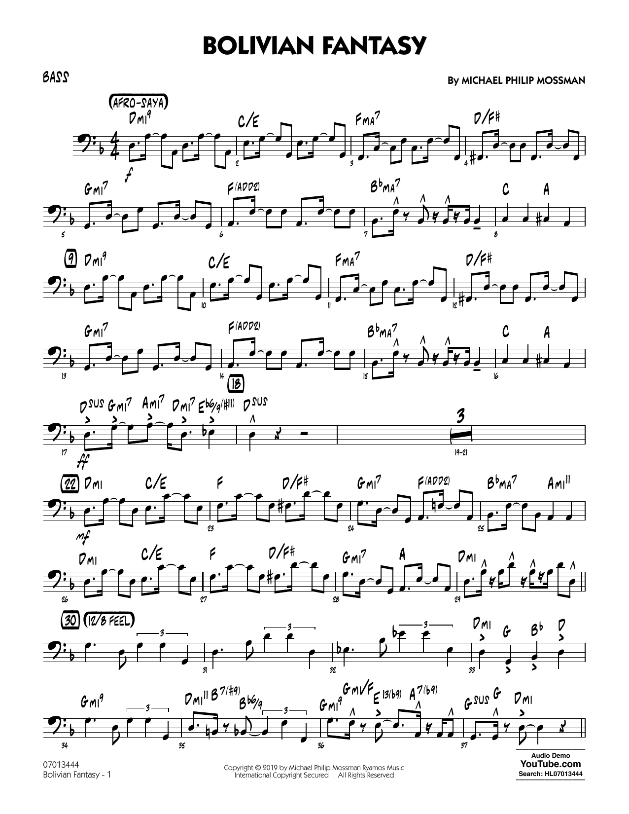 Michael Philip Mossman Bolivian Fantasy - Bass Sheet Music Notes & Chords for Jazz Ensemble - Download or Print PDF