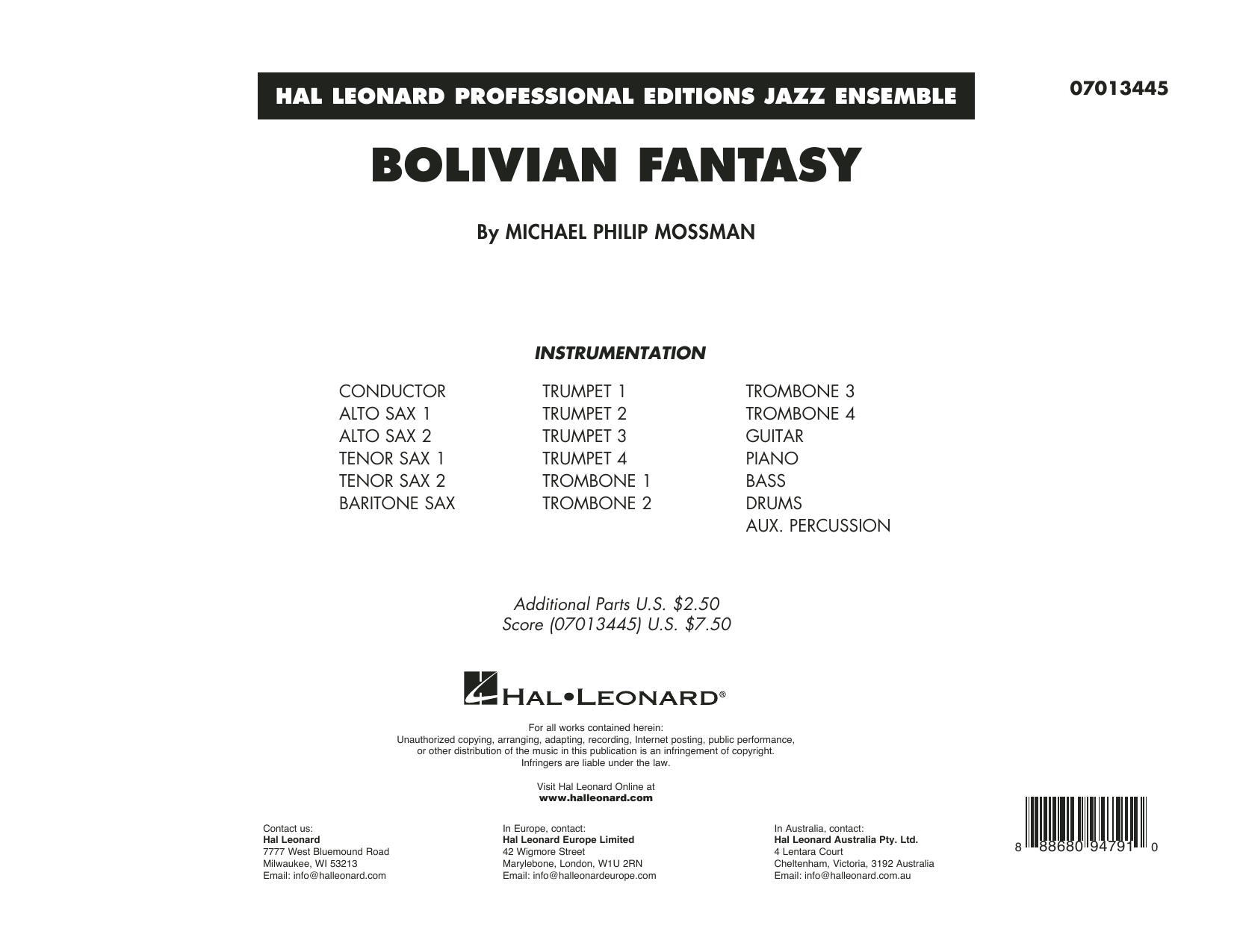 Michael Philip Mossman Bolivian Fantasy - Conductor Score (Full Score) Sheet Music Notes & Chords for Jazz Ensemble - Download or Print PDF Michael Philip Mossman Bolivian Fantasy - Conductor Score (Full Score) Sheet Music Notes & Chords for Jazz Ensemble - Download or Print PDF