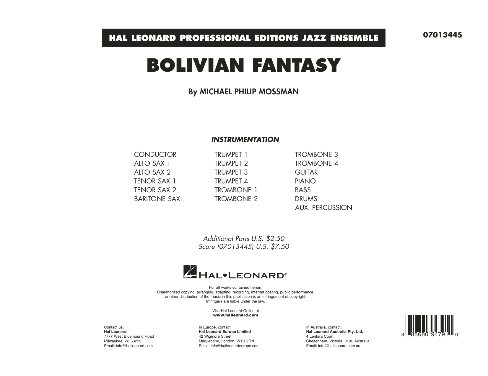 Michael Philip Mossman Bolivian Fantasy - Conductor Score (Full Score) Sheet Music Notes & Chords for Jazz Ensemble - Download or Print PDF